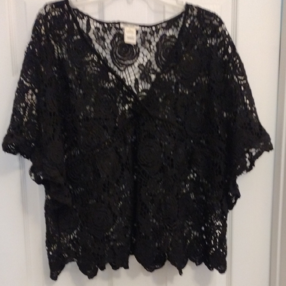 Ultra Pink Black Crochet Lace Top